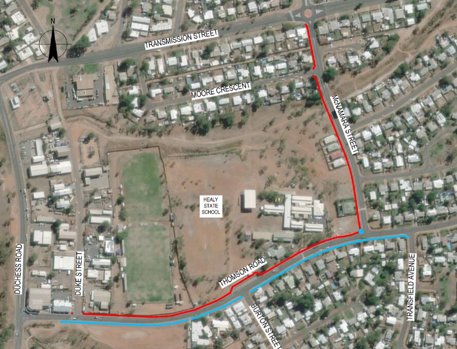 The proposed path from McNamara St to Thomson Rd.