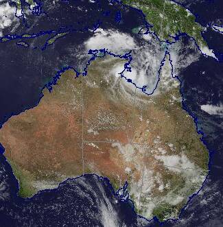 The latest satellite map showing Tropical Cyclone Owen in the middle of the Gulf of Carpentaria.