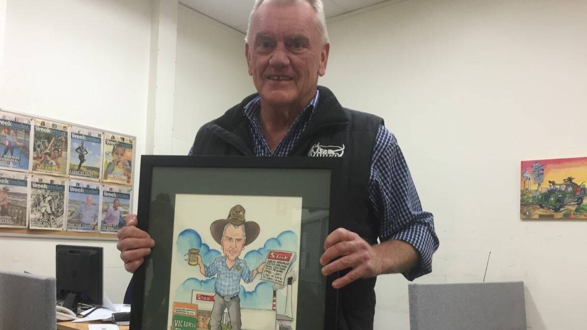 GOODBYE PETE: The North West Star farewelled long serving sales manager Peter Baldwin on Thursday with a Bret Currie original. All the best in Victoria, Pete.