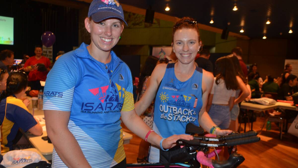 GET FIT: Bonnie Anderson and Kimberly Alcorn at the IsaRATs stall at the Expo. Photo: Derek Barry