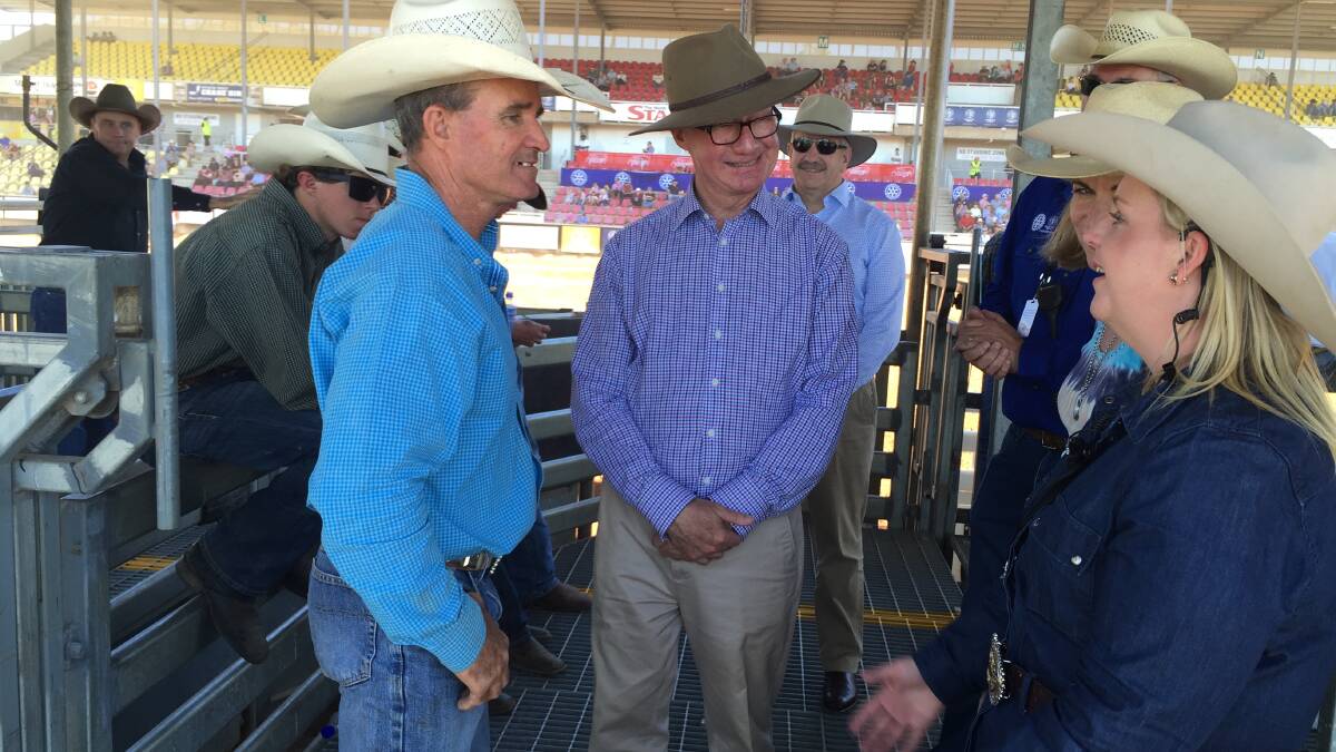 DISTINGUISHED VISITOR: Queensland's Governor Paul de Jersey (seen here, centre, at the 2016 Isa Rodeo) will run his office out of Mount Isa for a week August 17-23. Photo: supplied