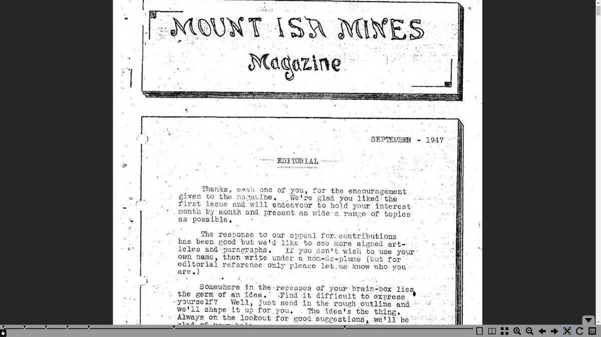 The front page of the first Mount Isa Miines Magazine in 1947