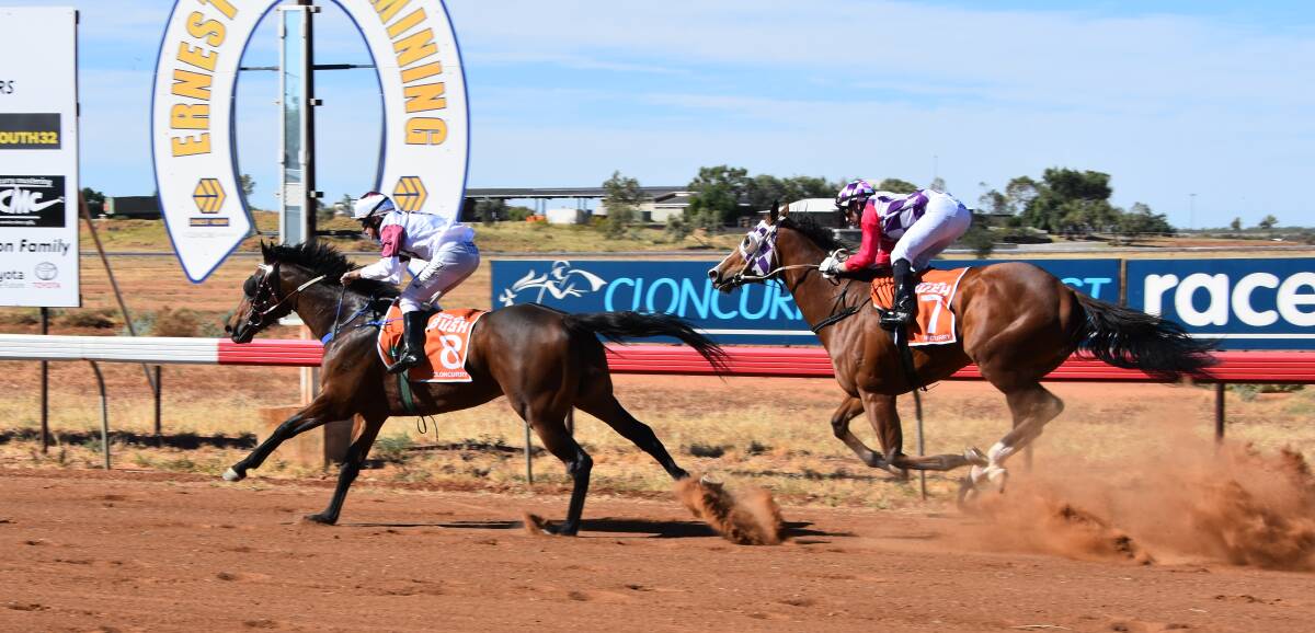 2019 FLASHBACK: Deadly Choices finishes ahead of Galea Warrior in last year's Cloncurry qualifier for the Battle in the Bush. Photo: Samantha Walton.