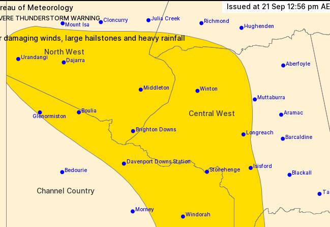 Severe thunderstorm warning for North West Queensland