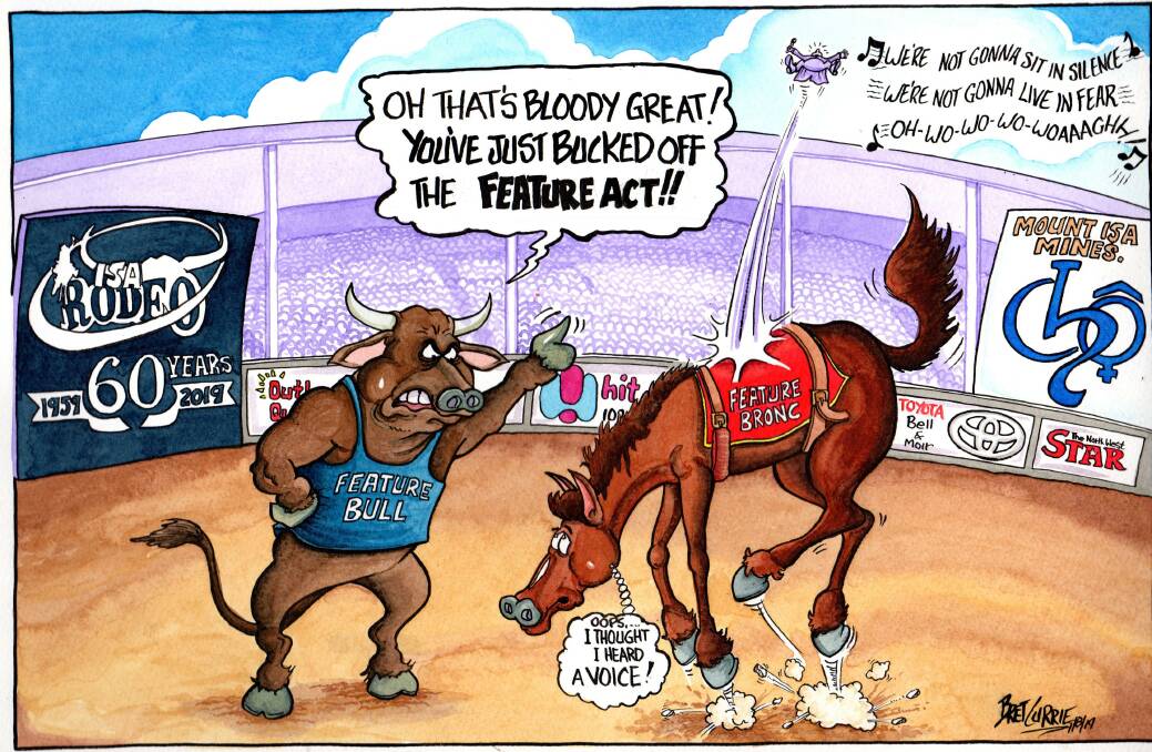 The bucking horses are not gonna sit in silence this weekend, not even for Johnny Farnham, suggests cartoonist Bret Currie.