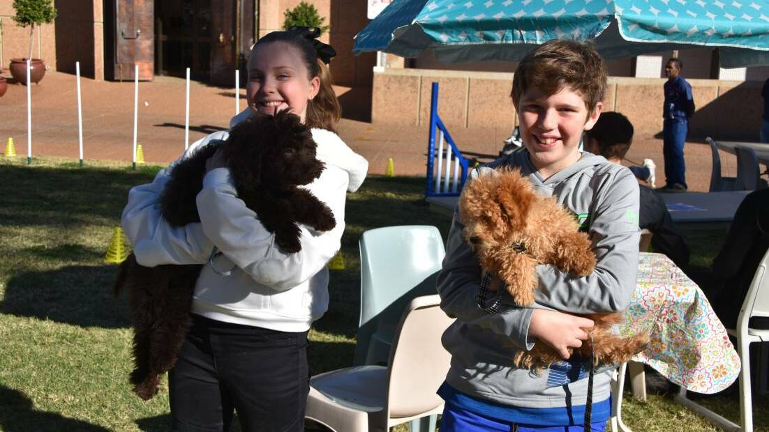 Ashtyn Tully and Cooper Campbell bring their pets to the 2019 Mount Isa Pet Day.