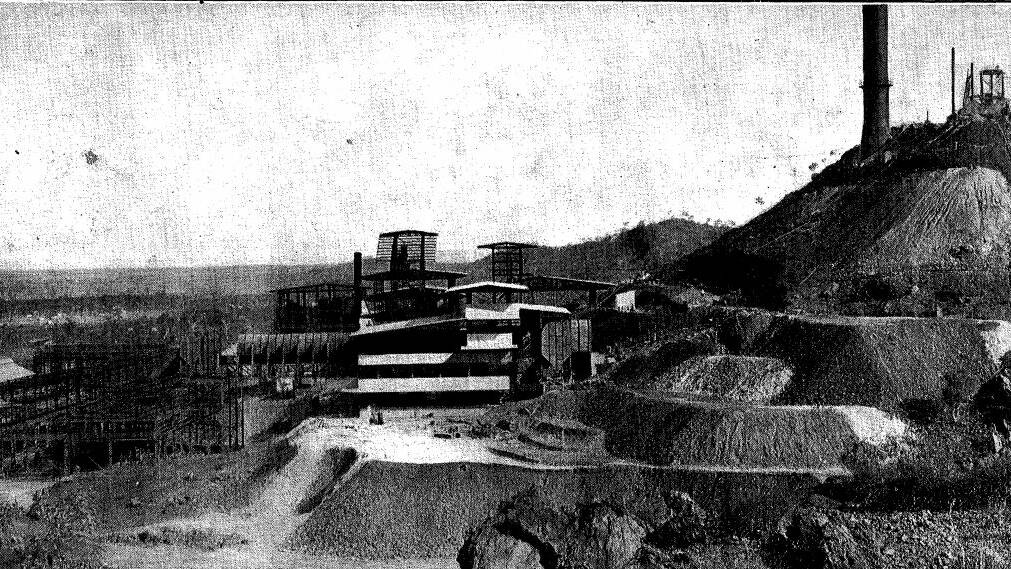 From the Souvenir of Mount Isa "the hill known as Mount Isa, as it appeared in October 1930. Showing the smelters and power house in construction".