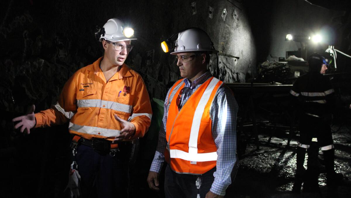 MINE HOST: Pierre Malan, General Manager Dugald River Project Delivery gives an underground tour of the mine to Robbie Katter MP.