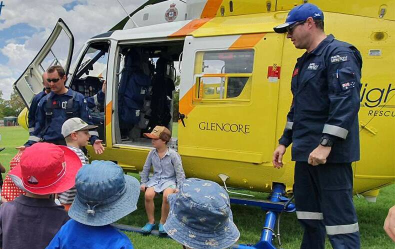DEMO: Pilots and paramedics from RACQ Life Flight gave a landing demonstration and educated students on their profession. Photo: RACQ LifeFlight