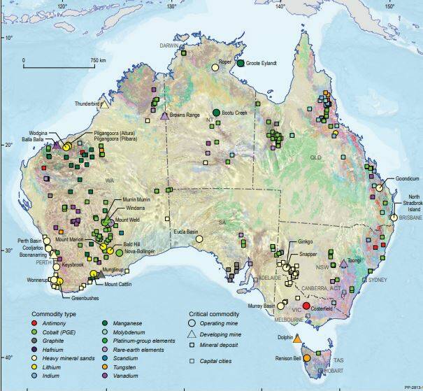 Map of critical mineral resources in Australia.
