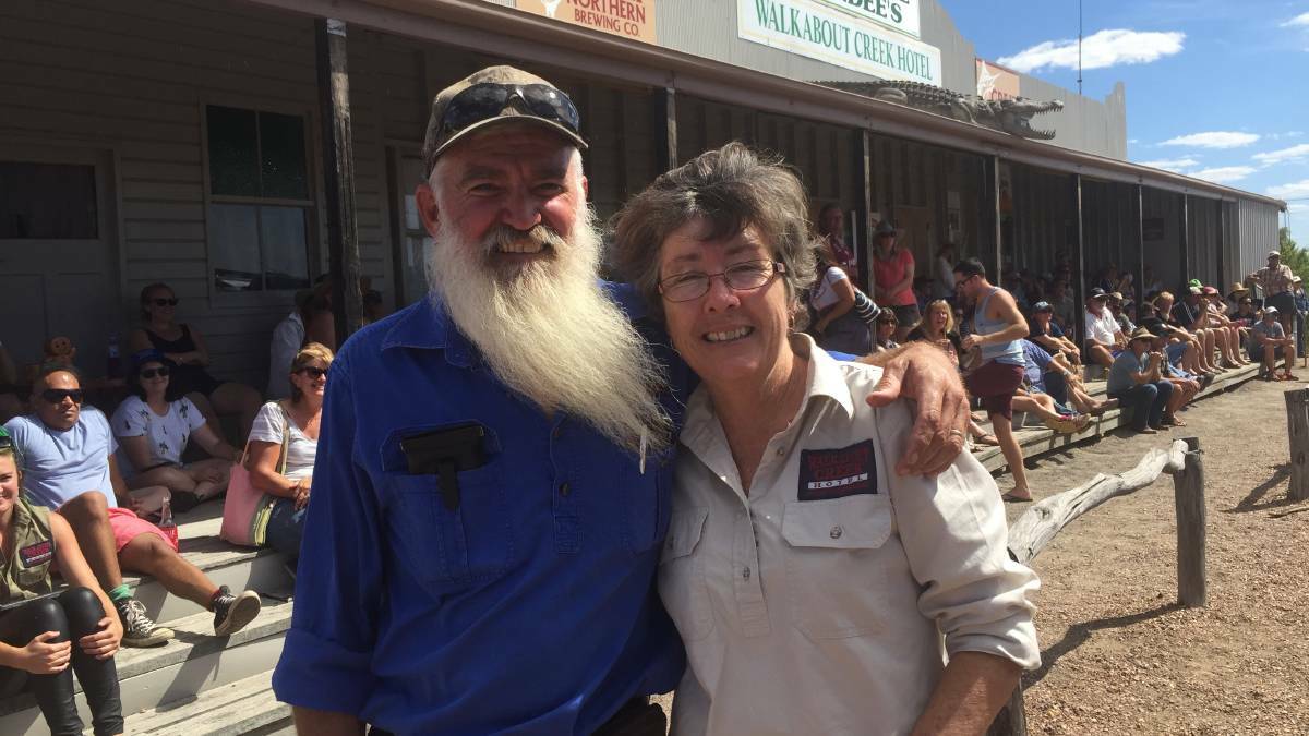 Walkabout Creek publicans Frank and Debbie Wust at the Crocodile Dundee 30 year celebrations in 2016.