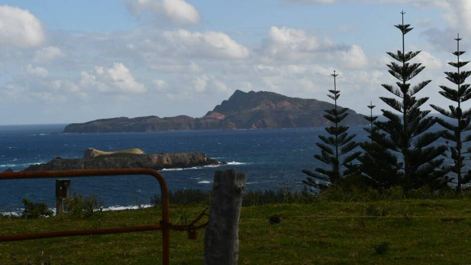 Nepean Island (foreground) and larger Phillip Island (background) from Norfolk Island.