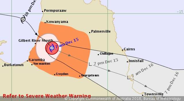 The cyclone is inland of Gilbert River Mouth as of Saturday morning.