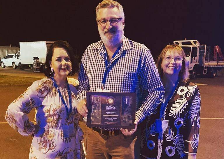 Rodeo manager Natalie Flecker, Mount Isa Rodeo Inc President Darren Campi and board member Rowena McNally with their Special Commendation in the Festival and Events category. Photo: Mount Isa Rodeo