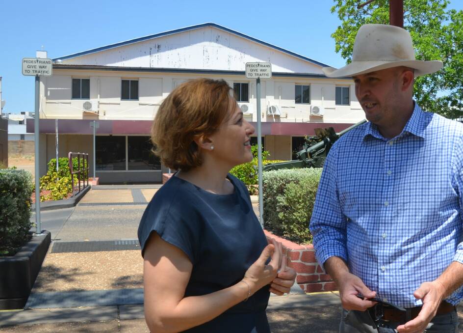 Deputy Premier Jackie Trad (seen here talking with Cloncurry Mayor Greg Campbell) defended the mining rehab bill when speaking in Mount Isa last week.