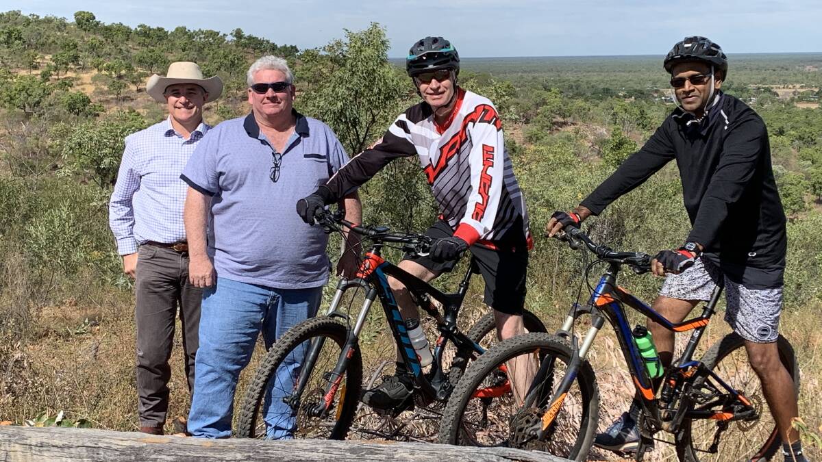 TRAIL RIDE: Robbie Katter, Mayor Trevor Pickering and riders Dale Bainbridge and Dharmendra Naidu at the proposed Croydon Mountain Bike Trail Network.