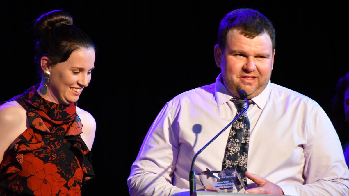 Lorrae Johnston and Keegan Nelson collect one of their three awards for Moselle Meats. Photo: Derek Barry