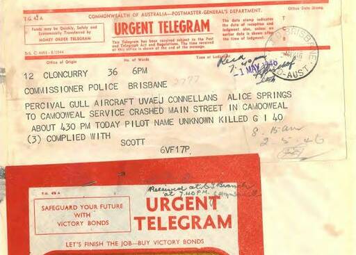 The 1946 telegram uncovered by the Qld State Archives. 
