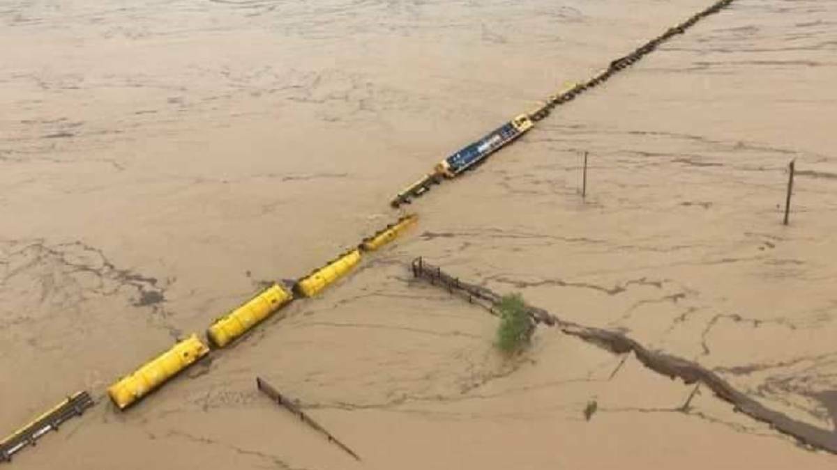 Train derailed at Nelia in the February floods.