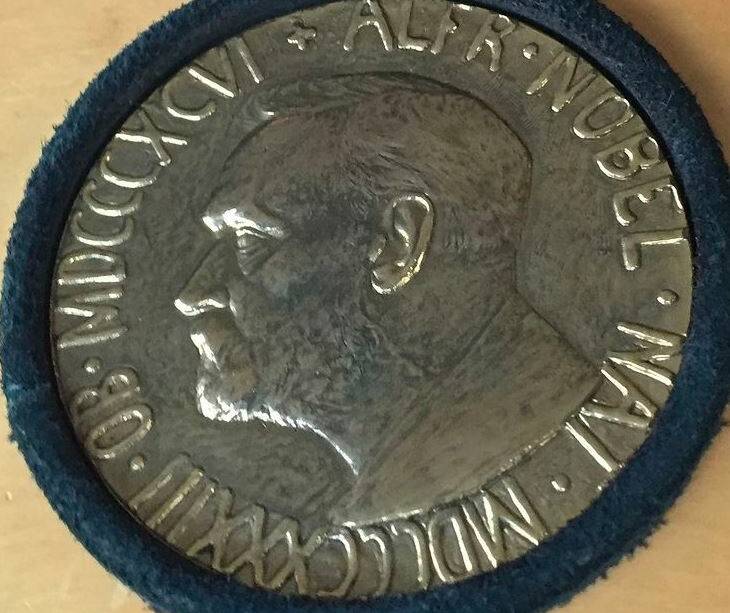 Close up of the ICAN 2017 Nobel Peace Prize Medal.