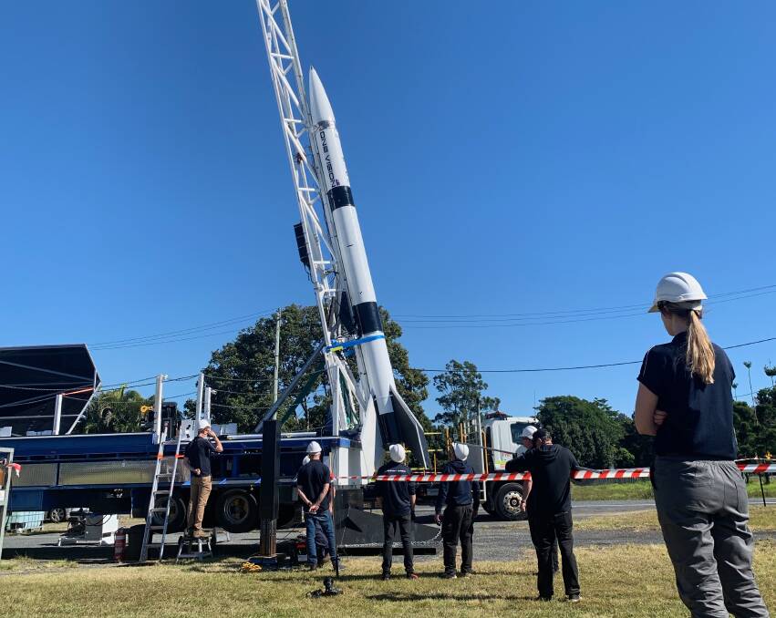 BLAST OFF: Gilmour Space Technologies rocket on a dry run before it takes off in North West Qld. Photo: Gilmour Space Technologies