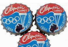 Innovative soft drink bottle tops for the 1956 Olympics.