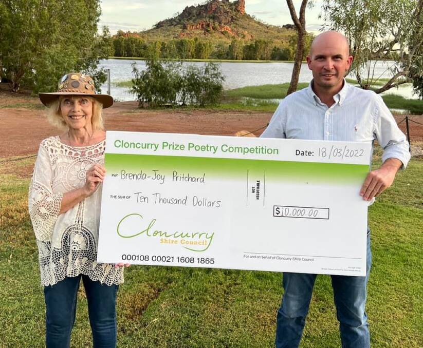 Charters Towers resident Brenda Joy Pritchard took out the $10,000 Cloncurry Poetry Prize from Mayor Greg Campbell.