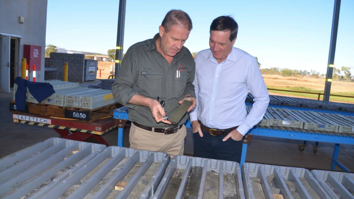 Dan Johnson of Aeon Metals with Mines Minister Dr Antony Lynham at the John Campbell Miles Drill Centre in Mount Isa.