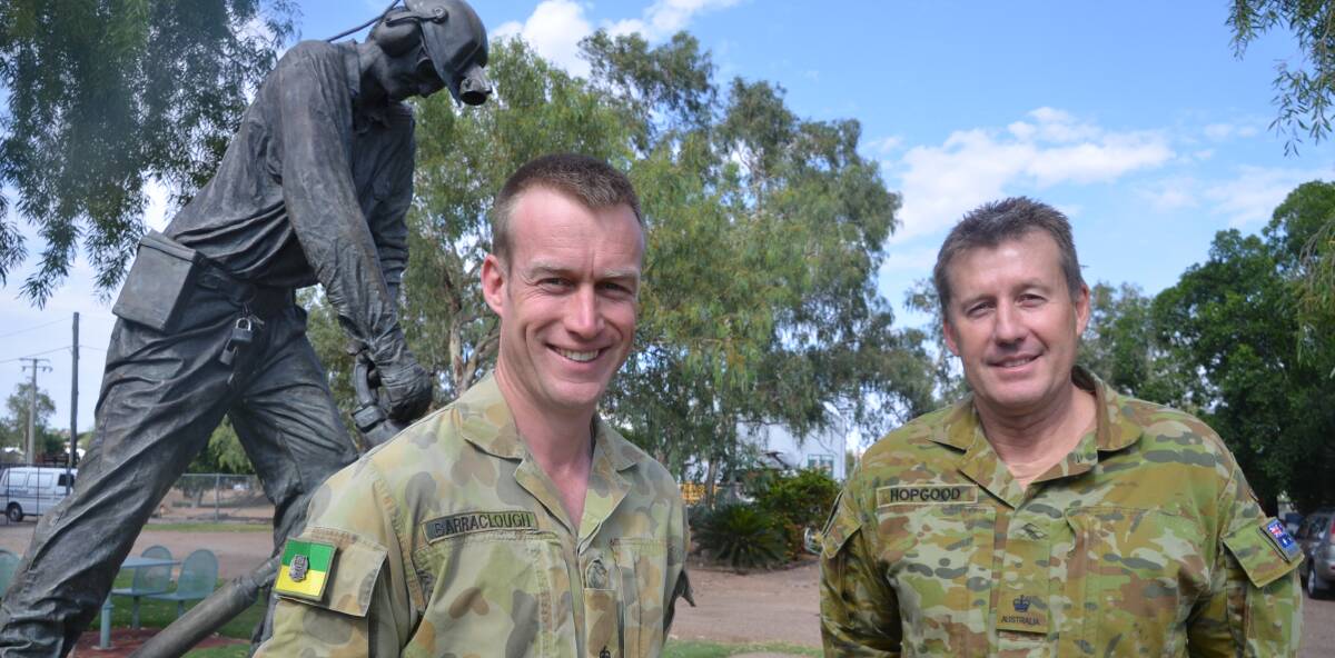 NEW GUARD: Major Jeremy Barraclough (left) takes over the reins of Delta Co 51 FNQR from Major David Hopgood. Photo: Derek Barry