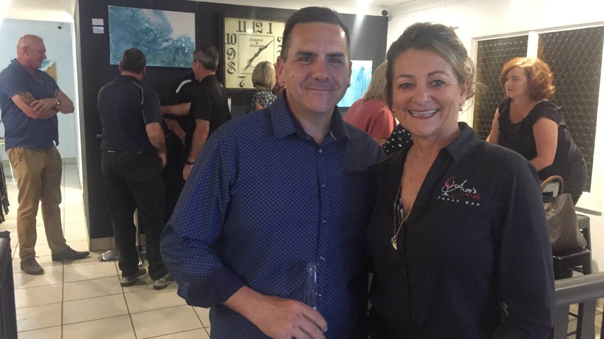 Commerce North West president Travis Crowther with Arvos' owner Deb Howie at the business after hours function last Thursday.