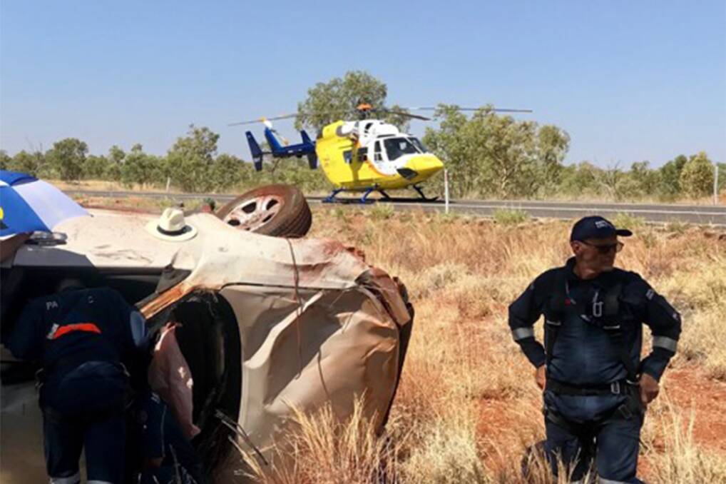 The scene of the rollover on Wednesday north of Cloncurry. Photo: RACQ LifeFlight Rescue