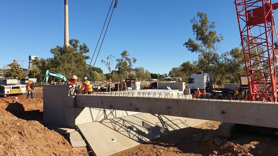 On Thursday work began to install the deck of the new Isa St bridge. Photo: Mount Isa City Council.