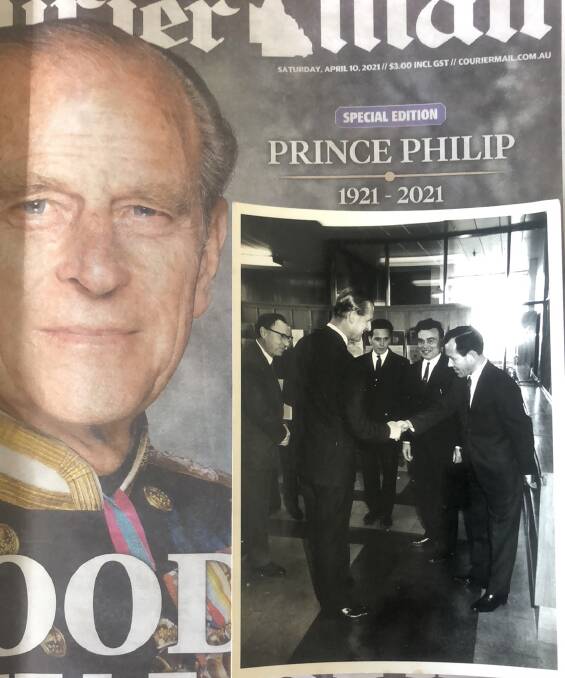 John Williamson meets Prince Phillip, and the photo was used on the cover of the Courier Mail the day after the prince's death.