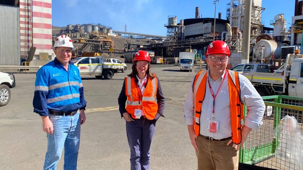 Glencore's Matt O'Neill with Senator Susan McDonald and government minister Keith Pitt at Mount Isa Mines. Photo: supplied