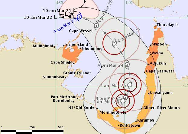The cyclone is bearing down on the Gulf per the latest map from the BoM.