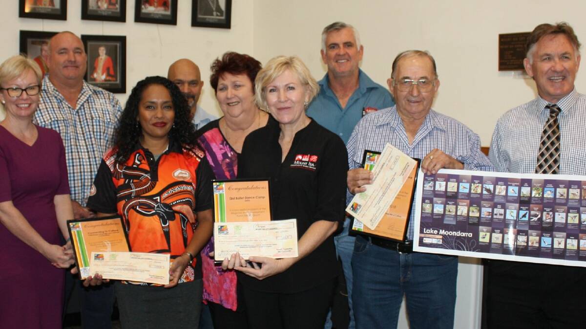 Community grants recipients with Mount Isa City Councillors and Donna Olivero of MIETV. 