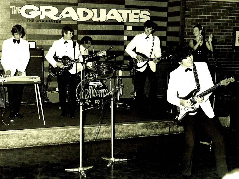 ON STAGE: The Graduates perform live. Seen are David - keyboard, Eric - bass, Don –drums, Roy –rhythm guitar, Ken -lead guitar and Josie – singer.