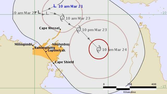 The system is currently tracking south west from the Arafura Sea into the Gulf of Carpentaria.