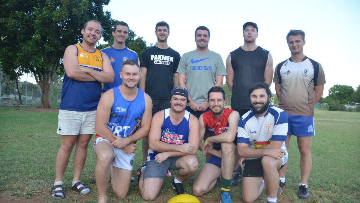 NEW TEAM: Some of the Dajarra Rhinos AFL players at training at Captain Cook Oval. Photo: Derek Barry