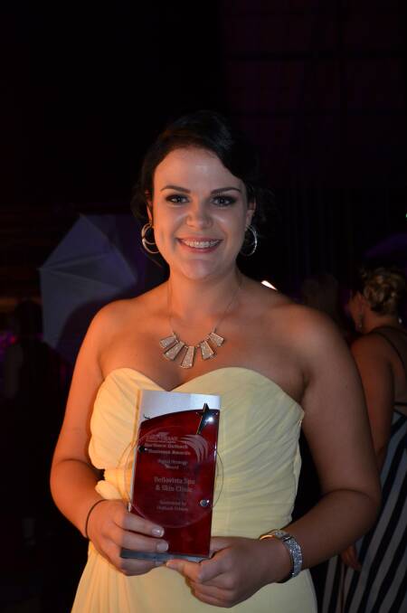 Natalie Frahm of Bellovista Spa & Skin Clinic celebrates success at the 2015 EMO Trans Northern Outback Business Awards.