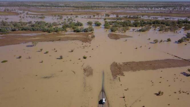 The road from Bedourie to Boulia during the floods earlier this year.