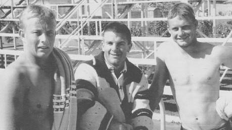 John Oravainen, coach Don Talbot and Bill Burton in Ayr, at the Australian training camp for the 1962 Perth Commonwealth Games.