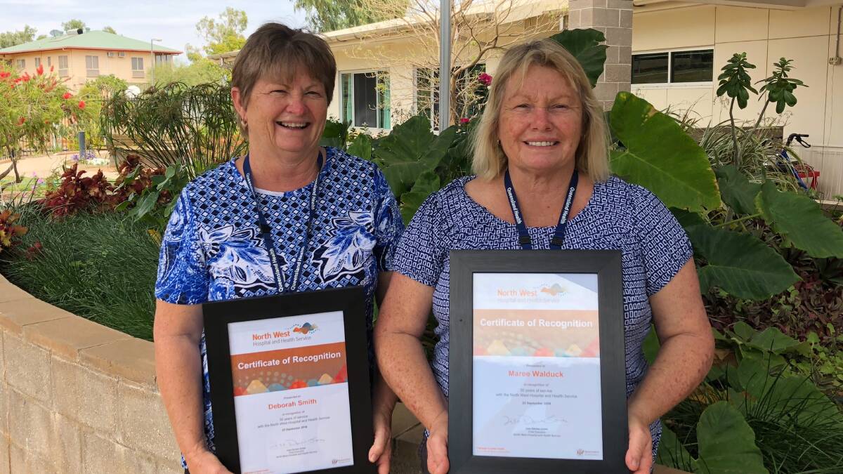 LONG SERVICE: Sisters Debbie Smith and Maree Walduck have clocked up 75 years between them at Cloncurry Hospital. Photo: supplied.