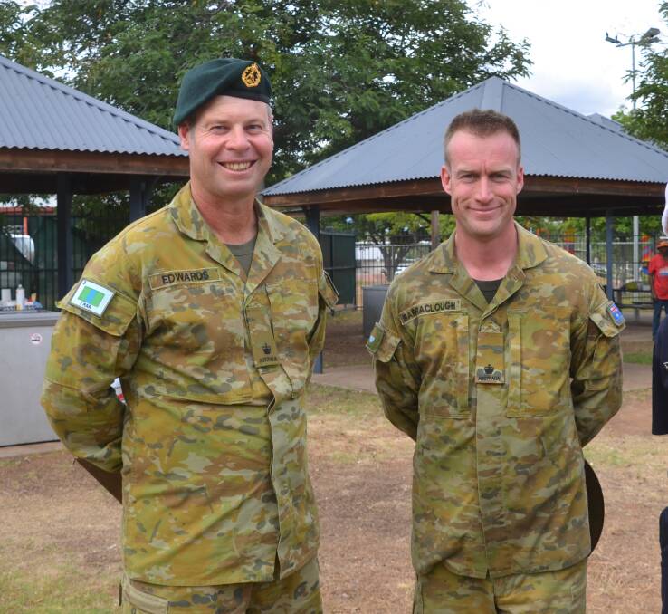 NEW BLOOD: New Delta Co 51 FNQR commander Major Ben Edwards (left) with outgoing Major Jeremy Barraclough. Photo: Derek Barry