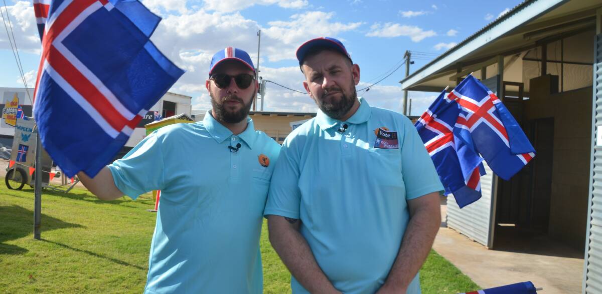 REYKJAVIK ROVERS: Steindi and Tony wave the flag for Iceland at the Winton Outback Festival. Photo: Derek Barry