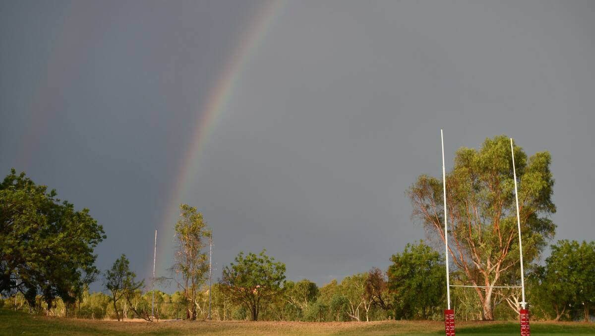 SEVENTH HEAVEN: Rugby fans in Mount Isa enjoyed a rainbow in the north on Saturday evening, but little rain. Photo: Derek Barry