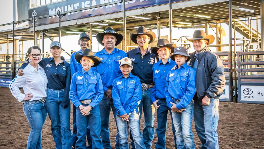 The Mount Isa Mines Rodeo team and young riders from Mona Aboriginal Corporation.