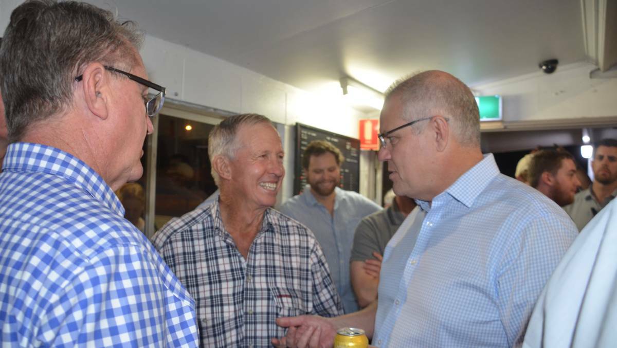 Scott Morrison chats with local landholder Rodger Jefferis in his last visit to Cloncurry in 2019,