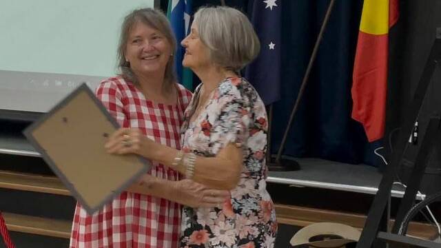 Boulia's Australia Day Ambassador June Jackson presented Jan Norton, from the Boulia Community Support Service, with an Australia Day Award for the 2021 Organisation of the Year. Photos: Boulia Shire Council