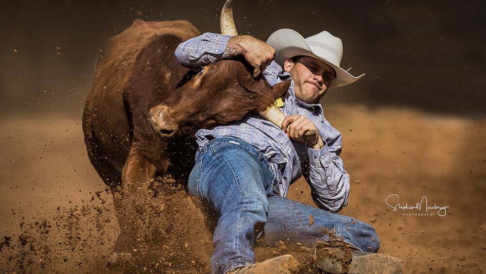 Townsville cowboy Travis Munro will be competing in the steer wrestling at the Longreach Road to Rodeo. Photo: Stephen Mowbray